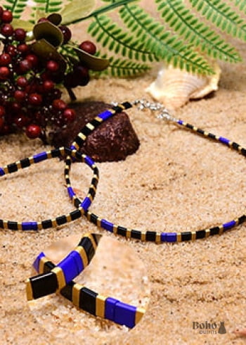 Boho Necklace, Tila Bead Choker with Bracelet, Color of Life